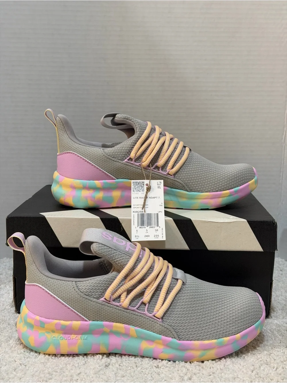✨$80 Retail!✨ Adidas Lite Racer Adapt 7.0 Kids Sneakers with Multicolor Sole